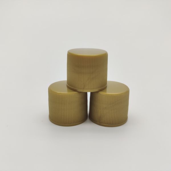 Golden 18mm Screw Cap , Ribbed Wall Plastic Caps And Closures