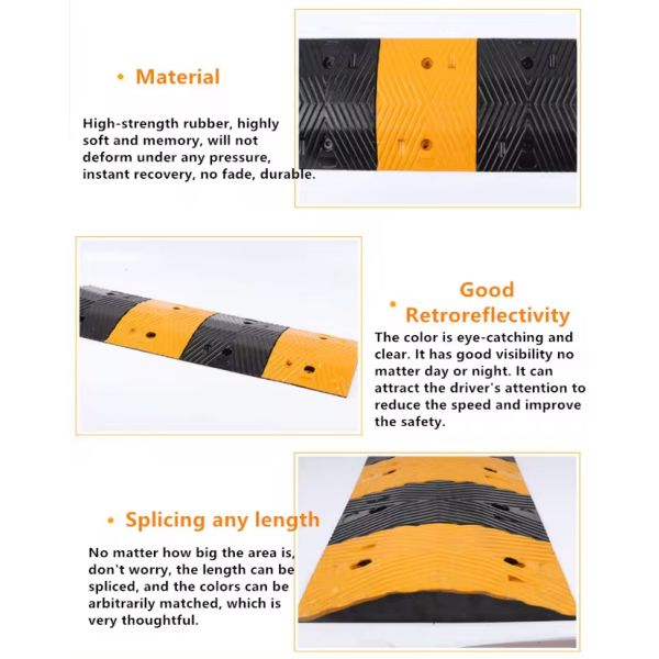 ISO Road Rubber Hump Good Toughness Black Yellow Speed Bump For Driveway