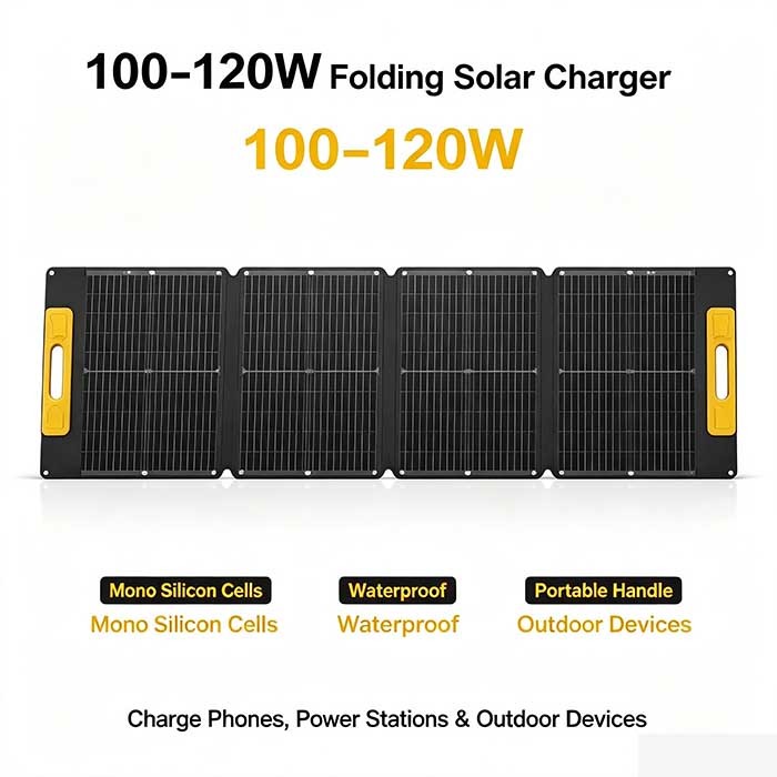 120W ETFE Waterproof Fold‑Up Solar Panel, Portable Solar Charger for Portable Generator & RV Power