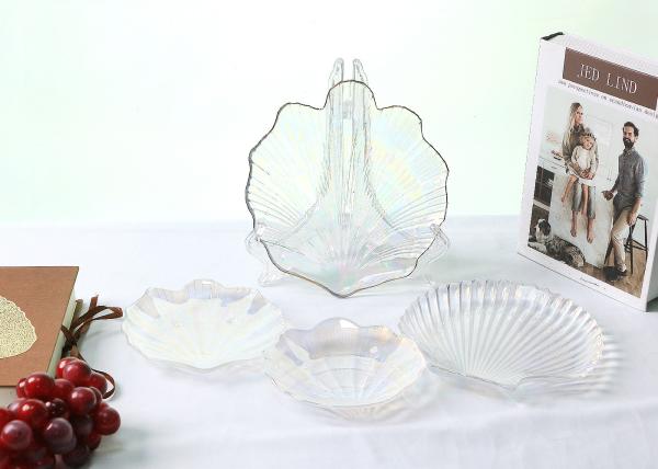 Rainbow Shell Crystal Lead Free Glass Tray Plate,Seashell Dinner Plate