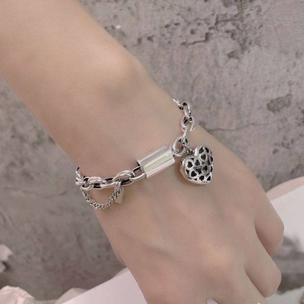 Korean Thick 925 Sterling Silver Love Heart-shaped Personalized  Simple Fashion Bracelet for Women
