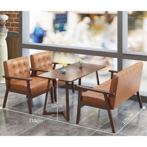 New Design Solid Wood Furniture for Coffee Shop American Style Wooden Sofa for Pub Milk Tea Shop Combination Furniture Sofa Set