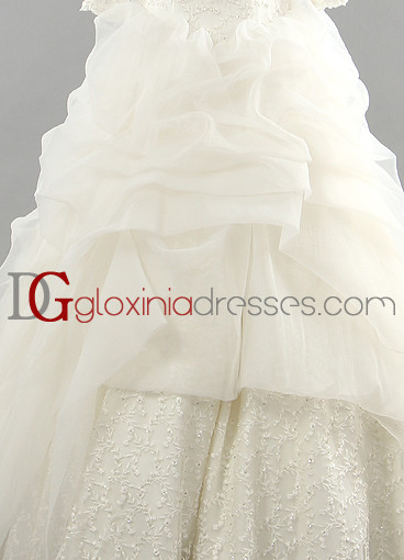 2013 A-line Off-the-shoulder Train Lace Beaded Organza Ivory Bridal dresses BDGD1007