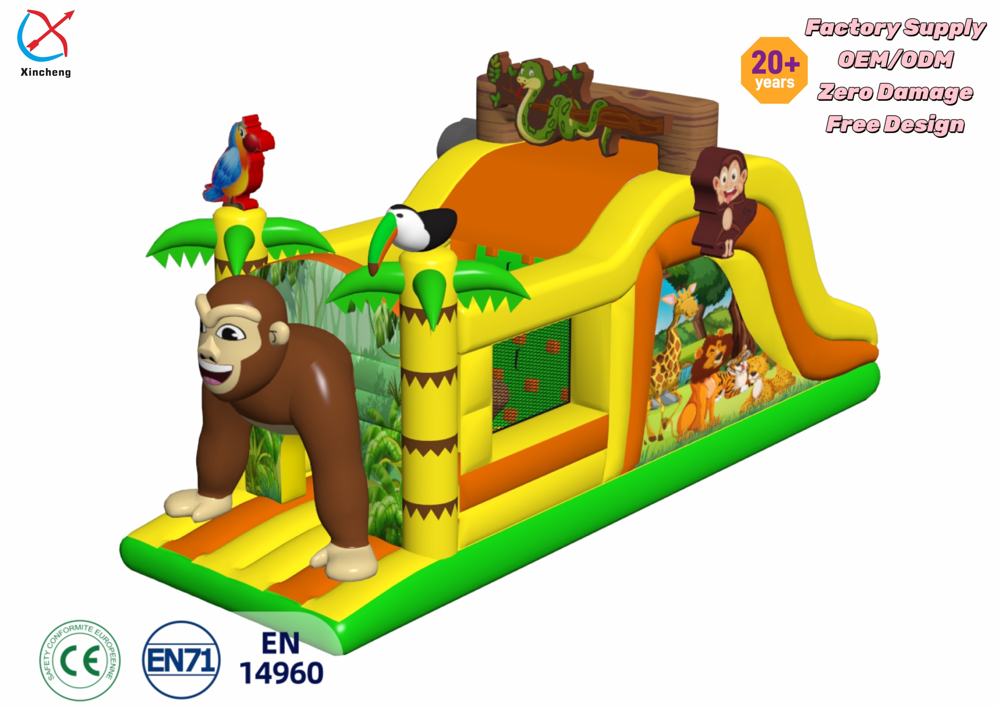 Commercial Inflatable Castle Jungle Animal Themed Inflatable Obstacle Course Party