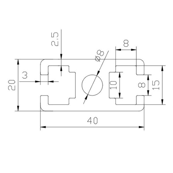 8.0mm Hole T Slot Aluminum Framing , Extruded Aluminum T Slot Plate 20 * 40 Anodized