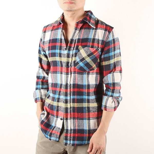 7 Colors Cotton Long Sleeve Mens Casual Plaid Shirts