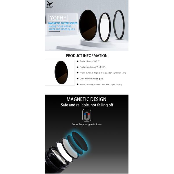 HD Camera Lens Filter magnetic ND filter 1000x 77mm Nanotec Coatings, Ultra-Slim