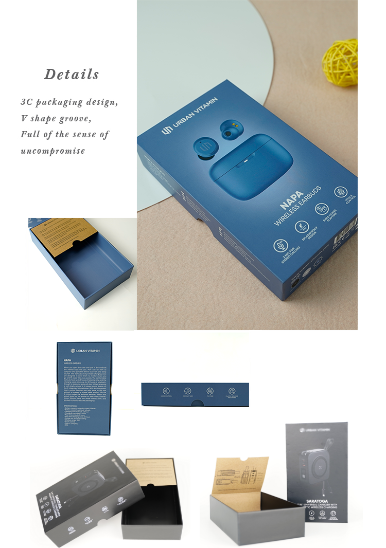 Couleur personnalisée Couvercle recyclable et boîtes de base Produits électroniques Chargeur sans fil Boîte d'emballage