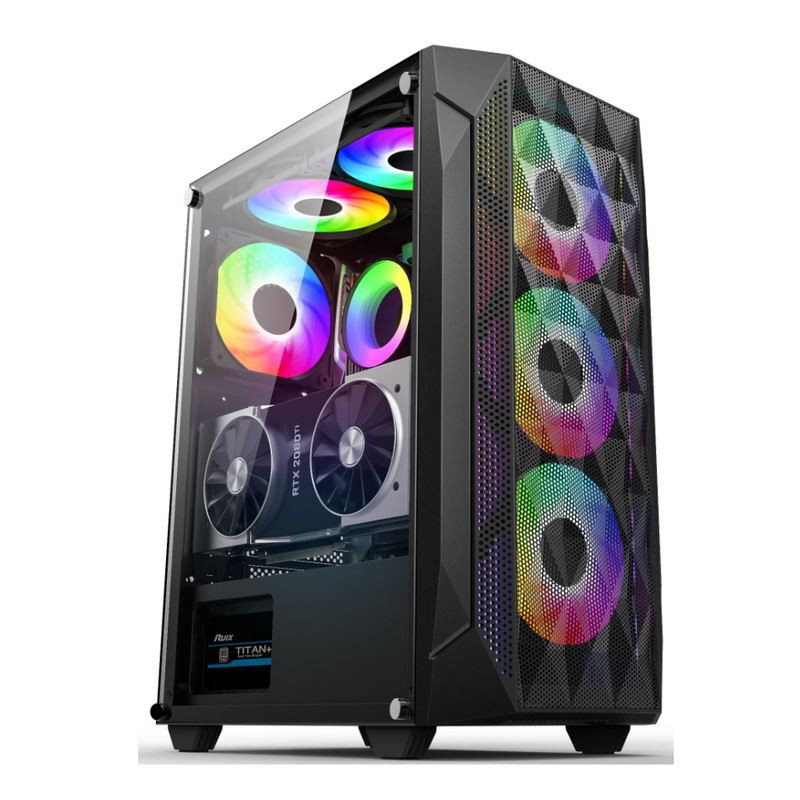 ETEK - ATX/Matx Компьютерный корпус Степленное стекло панель на боковой прессованной сетки Передняя панель Поддержка Водоохлаждаемый радиатор