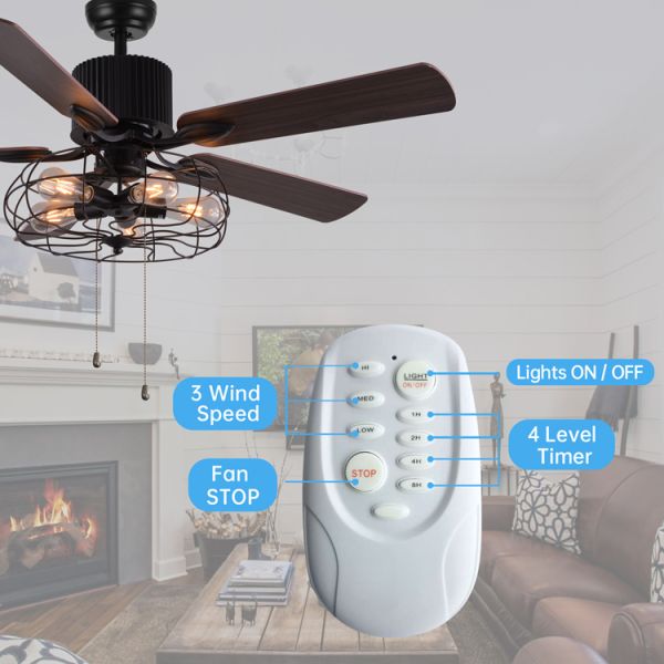 52 Inch Decorative 5 Vane 18w Pull Chain Ceiling Fan Light