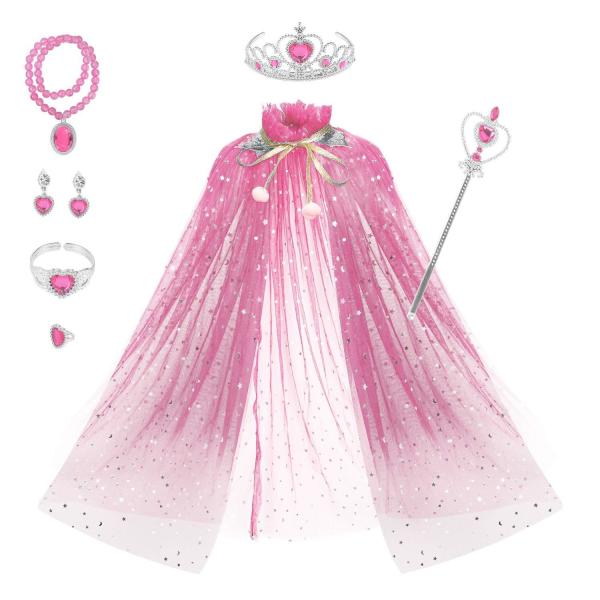 Os acessórios de roupa das crianças azuis do rosa de seda do vestido vestem-se com Tiara Crown Cape Set