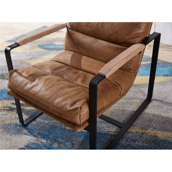 Light Brown Leather Upholstered Chair , Modern Leisure Chair Thick Steel Frame