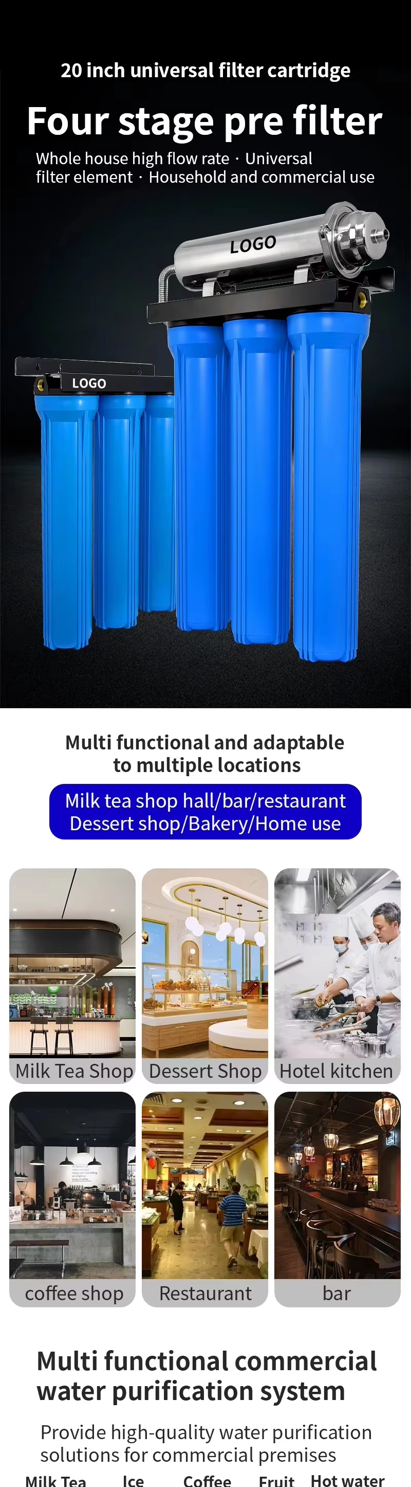 Ultrafiltration Water Purifiers 20 Inch Blue Bottle Whole House Drink Tap Water Filter Sediment Filter Systems