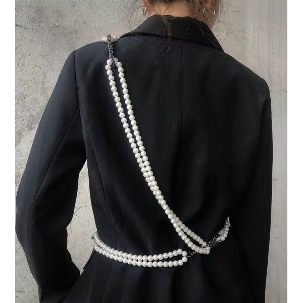 Ins Hip Hop Personality Wearable Pearl Accessories Combination Function Punk Waist Chain Disco Body Chain Chest Chain