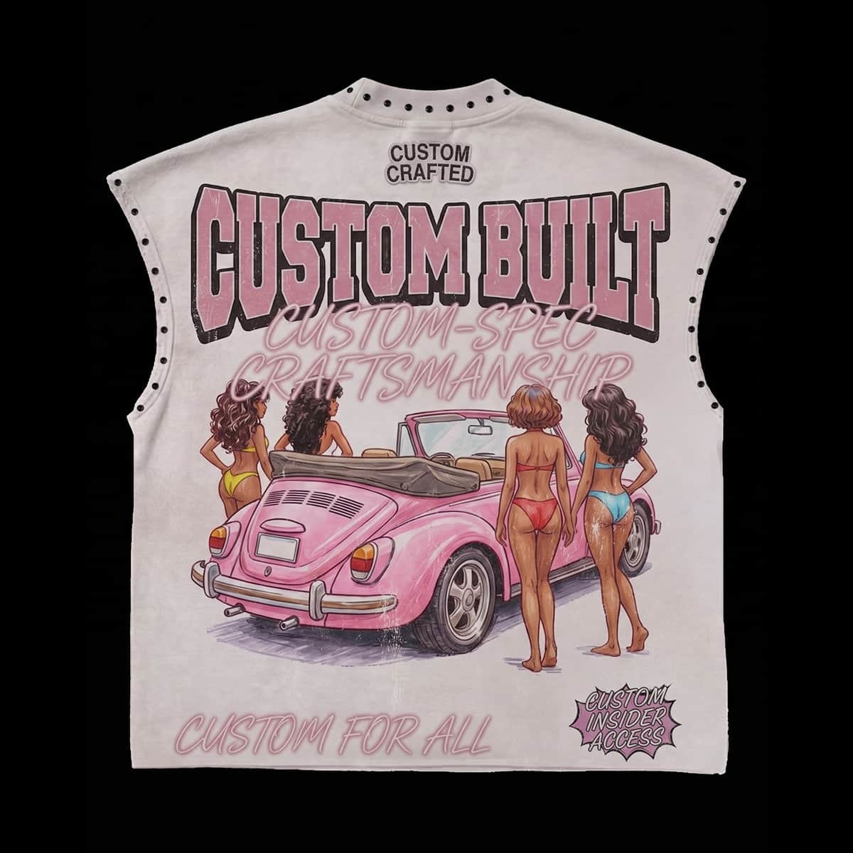 Custom Private Label Vintage Studded Sleeveless Graphic Tee for Men