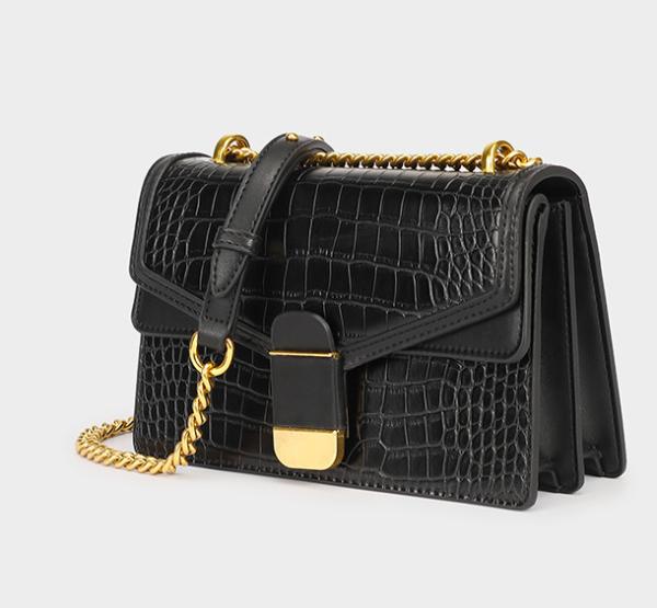 Removable Strap PU Shoulder Bag 23cm 9cm Black Crocodile Shoulder Bag