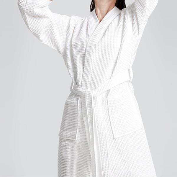 Soft All Season White Waffle Knit Robe Terry Fabric 100% Cotton / Coral Fleece
