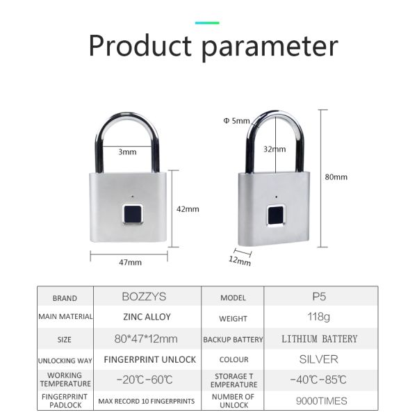 10 fingerprints Rainproof Smart fingerprint padlock