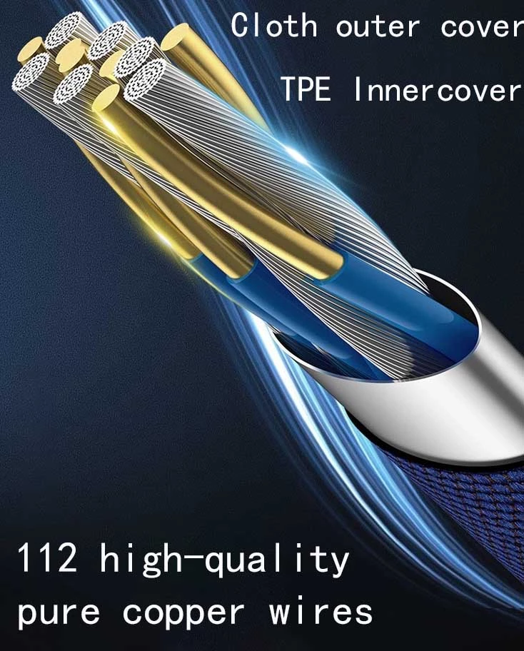 3.1A USB 2.0 Charging Cable For Type C Blue Flat Denim Tinned Copper 1.5m