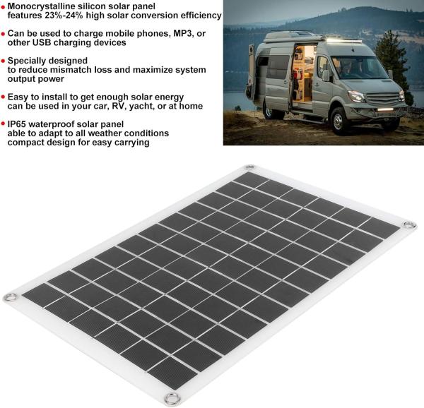 Lightweight Portable Solar Panel Monocrystalline Cell 100W 12/24V USB Output