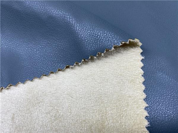 Blue Color Waterborne Pu Faux Leather Fabric DMF Free Coated Pattern 0.75mm Thickness