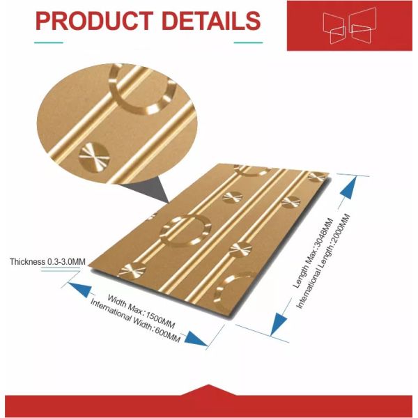 Anticorrosive Gold Etched Stainless Steel Sheet Acid Resistant PVD Finish