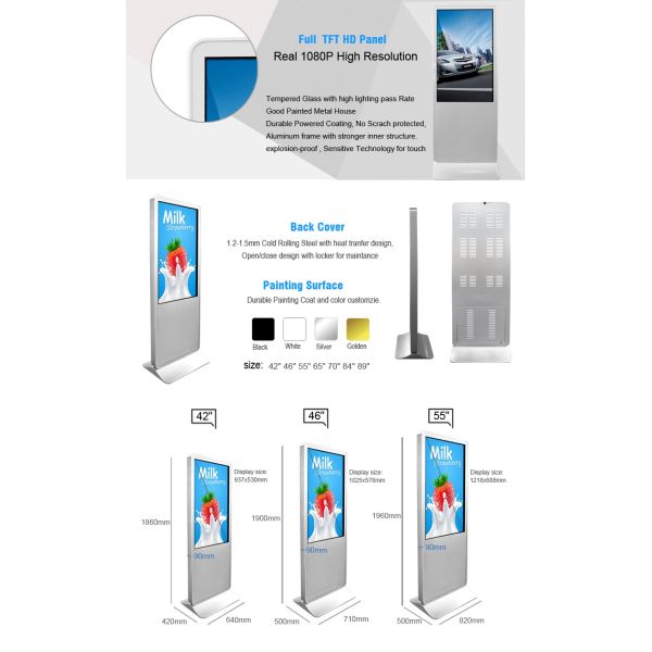 Interactive Infrared Touch Screen Information Kiosk , Full Hd Digital Signage Displays