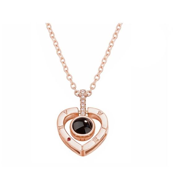 Stainless Steel Rose Gold Silver 100 Languages I Love You Projection Pendant Necklace