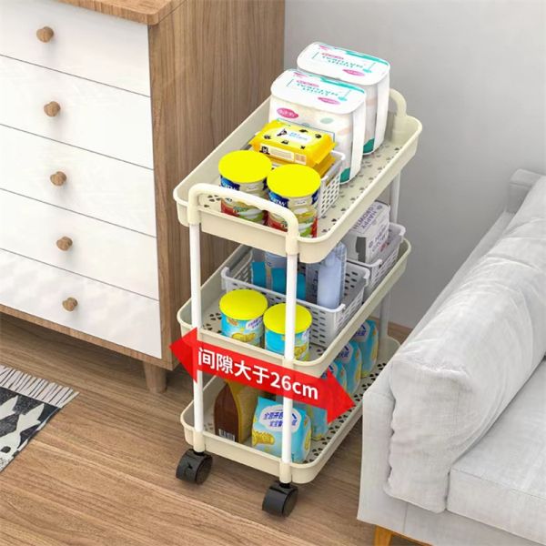 Functional Design Two Tier Storage Shelf With Wheels for Kitchen Bathroom and Bedroom