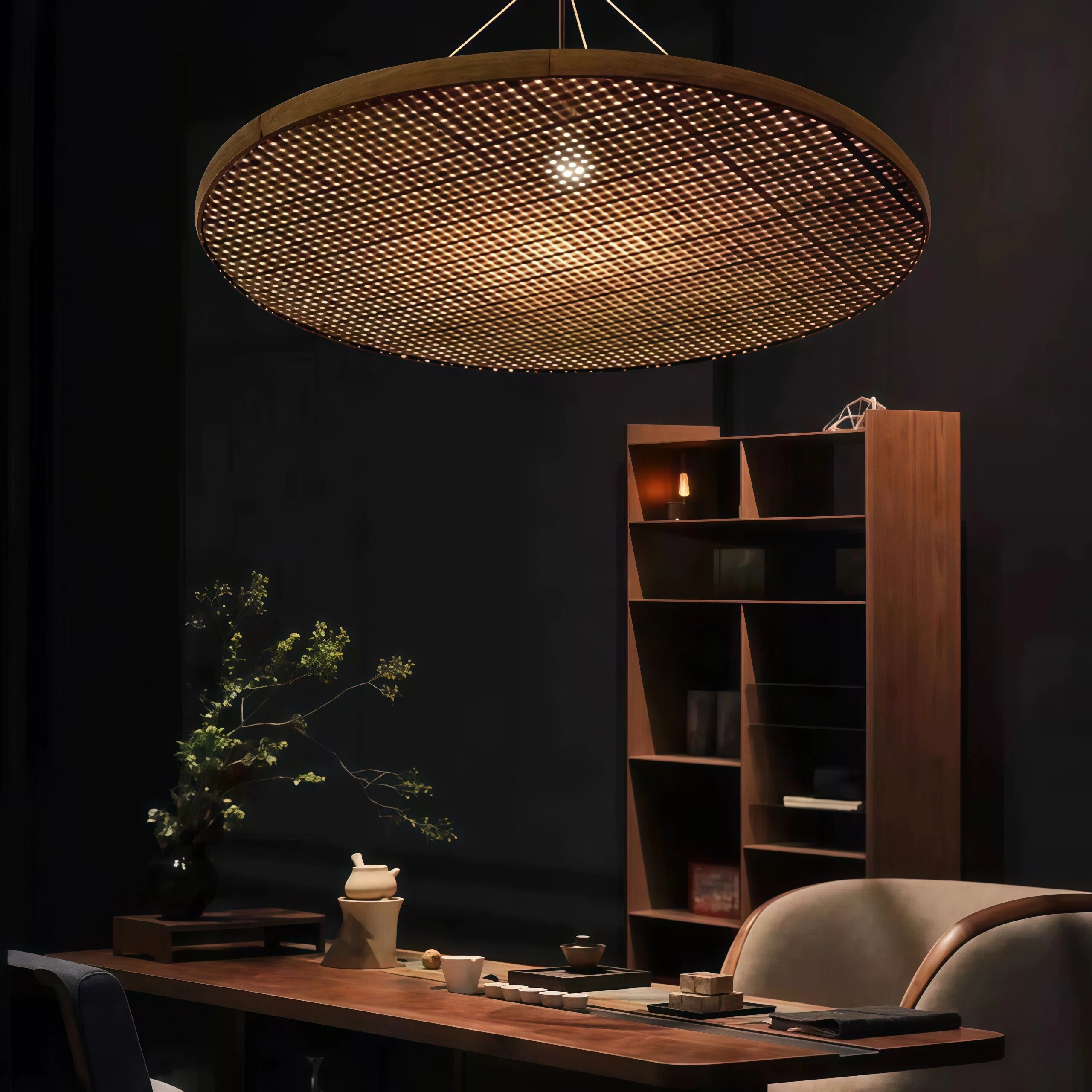 JYLIGHTING Handwoven Natural Bamboo Round Pendant Light, Rustic Textured Suspension Lamp for Residential Dining Space and Hospitality Interior Decoration