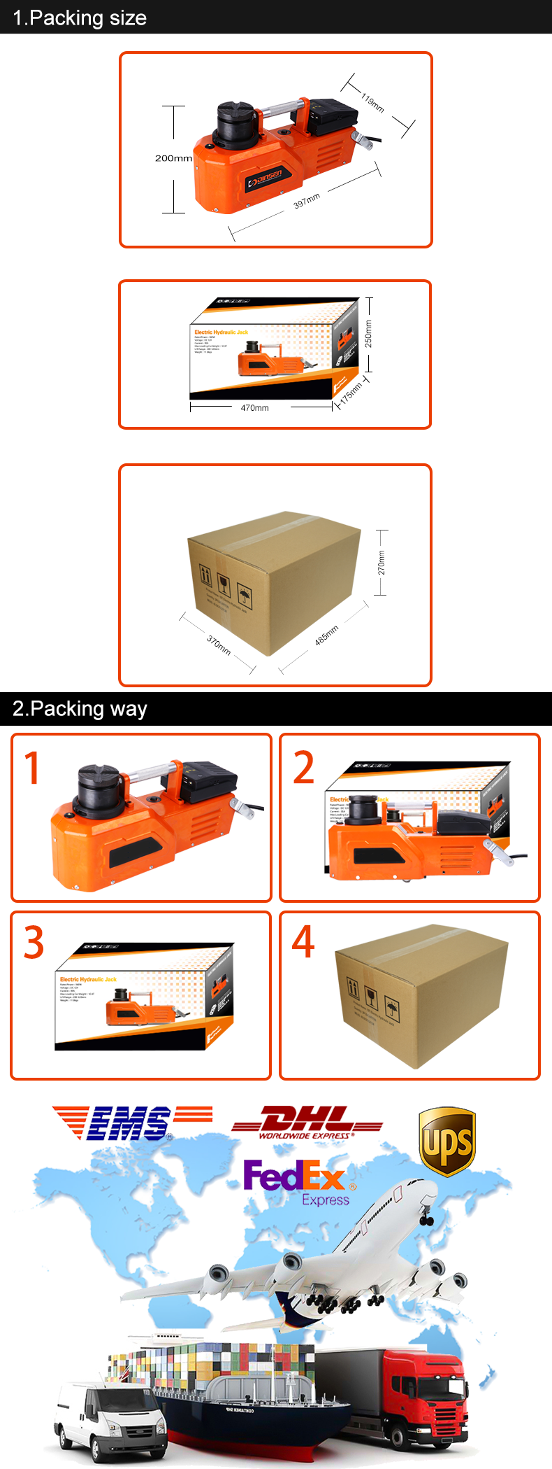 Тонна гидравлический Джек с задней ручкой, гидравлический Джек DC 24V 10 для тележки