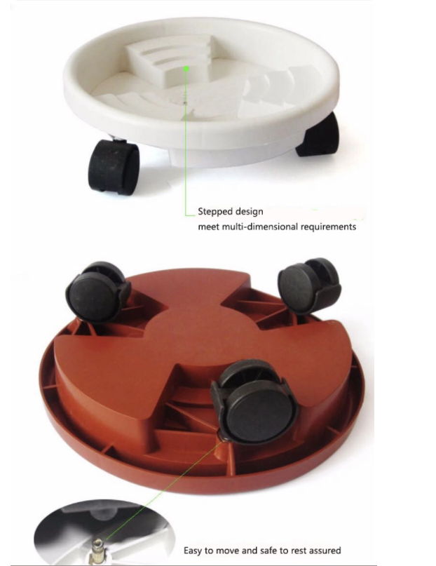 Brown Color Plastic Flower Pots Saucers Plant Pot Water Trays With Wheels