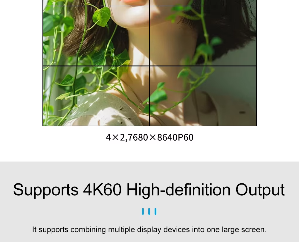 8K60 Multi-Screen Expander Video Wall Controller with HDMI 2.1 Input DP 1.4 Input and 4 HDMI 2.0 Outputs