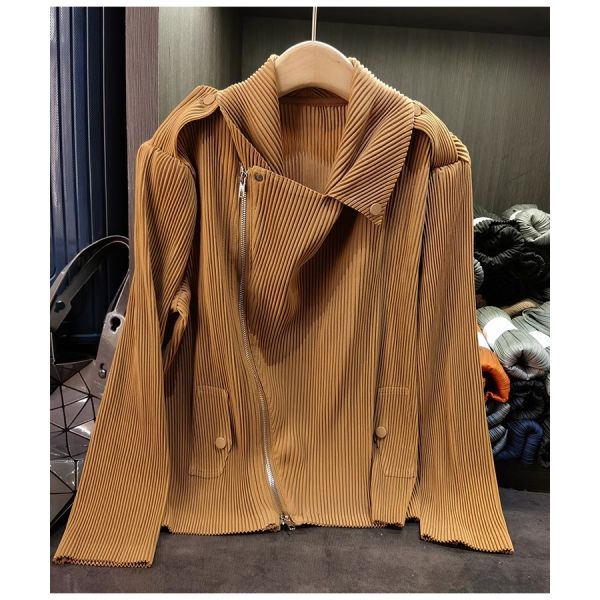 High-End Retro Street Style Women's Motorcycle Jacket Elegant Casual Large Lapel Zipper Long Sleeve Solid Sheep Skin for Autumn