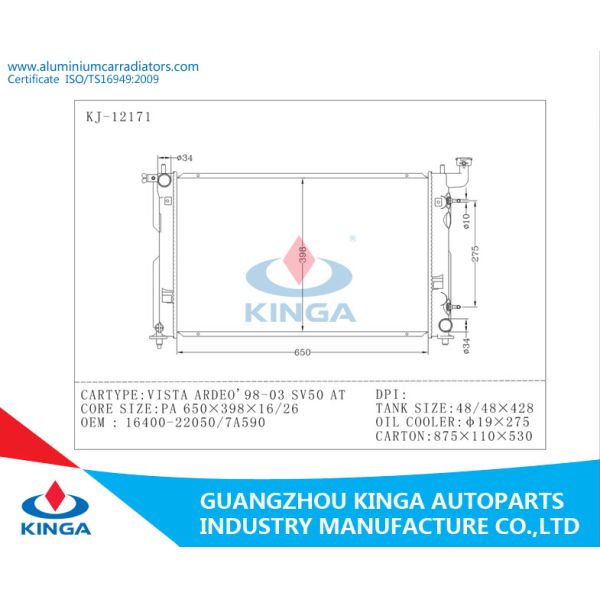 Auto Spare Part Aluminum Radiator For Vista Ardeo 98 - 03 SV50 OEM 16400 - 22050