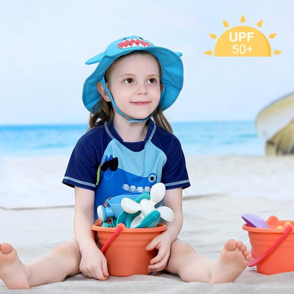 Wide Brim Blue Cartoon Bucket Hat UPF 50+ SGS UPF Certificate
