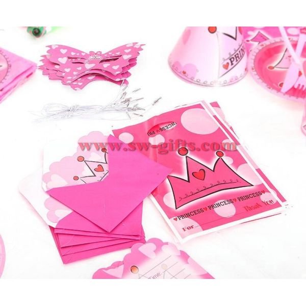 Princess Crown Theme cup plate horn knife napkin tblecover for Kids Birthday Party Supplies set 6people use