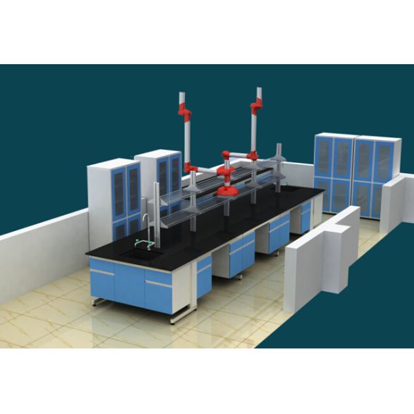 Blue Steel / Wood Science Laboratory Wall Bench With Reagent Shelf