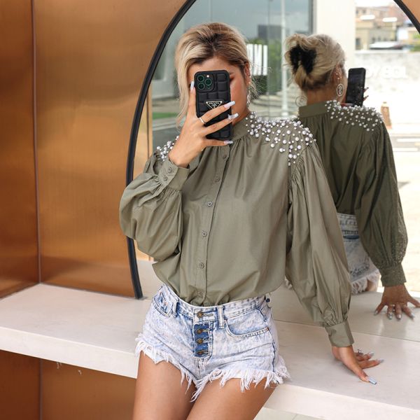 Chic Versatile Elevate Style Collar Detail Shirt Blouse Chic Black High Waisted Lace Tops With Stand Collar For Women