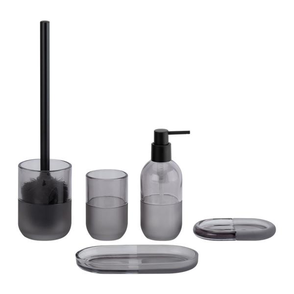 Grey Glass Bathroom Vanity Accessories Round Five Piece Set With Soap Dish For Shower