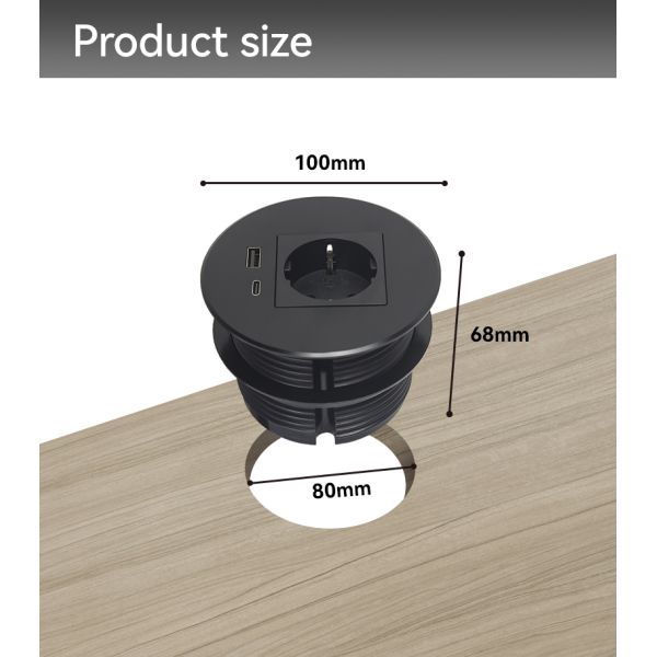 Schuko Conference Table Grommet Recessed Power Outlet USB20W 3 Inch