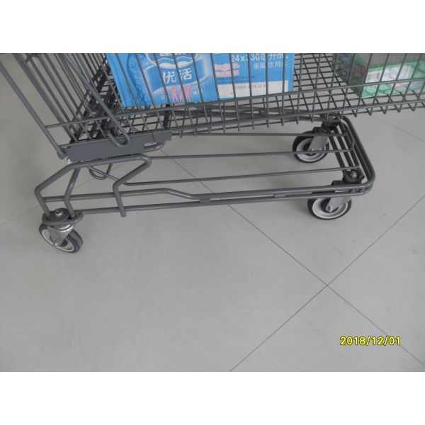 Asian Type Compact Shopping Trolley With 4 Swivel 5 Inch Casters , Grey Powder Coating