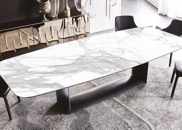 Rectangle Visual Modern Ceramic Marble Metal Dining Table  For 8