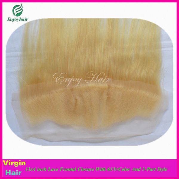 7A malaysian virgin hair 3-part lace frontals 13''x4'' ,613# color straight hair closure