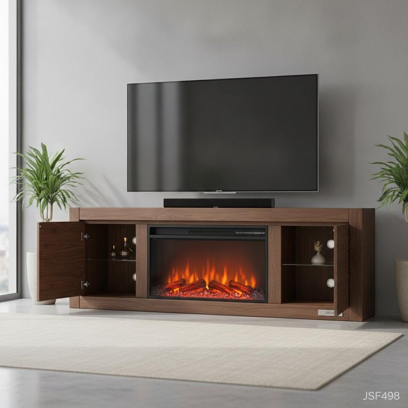 Mirrored Design Electric Fireplace TV Stand with Crushed Diamond Accents and Customizable Color