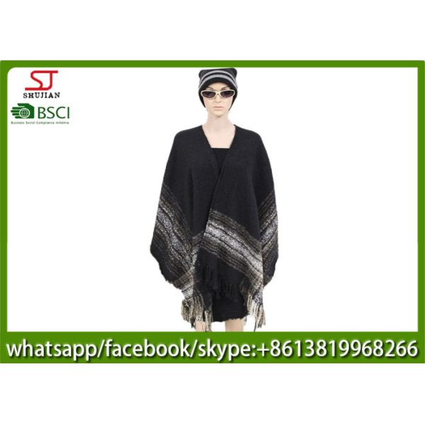 450g 165*120cm100%AcrylicWoven Quanquan Yarn Jacquard Tassel Poncho high quality factory keep warm fashion scarf