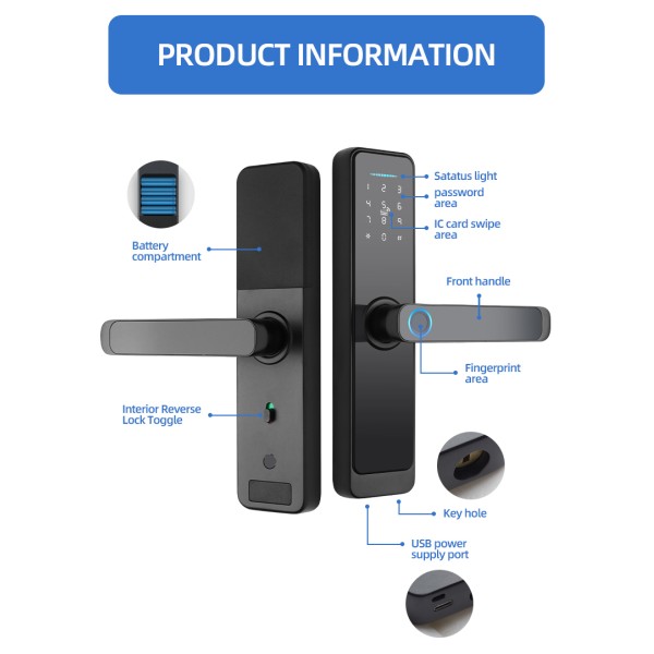 YAGU Multi Point Digital Fingerprint TTLOCK Tuya App Smart Door Lock With Camera Smart Locks Front Door