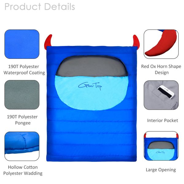 210*160cm 190T Polyester Warm Sleeping Bags For Camping