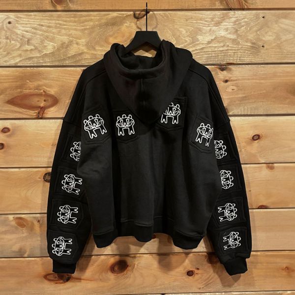 Custom Full Multi Pockets Zip Up Oversized Cropped Hoodie Men Unisex Embroidery Print Heavyweight Hoodies