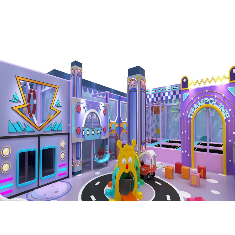 Macaron Custom Indoor Family Entertainment Center Soft Play Castle Slide Maze Trampoline Playground